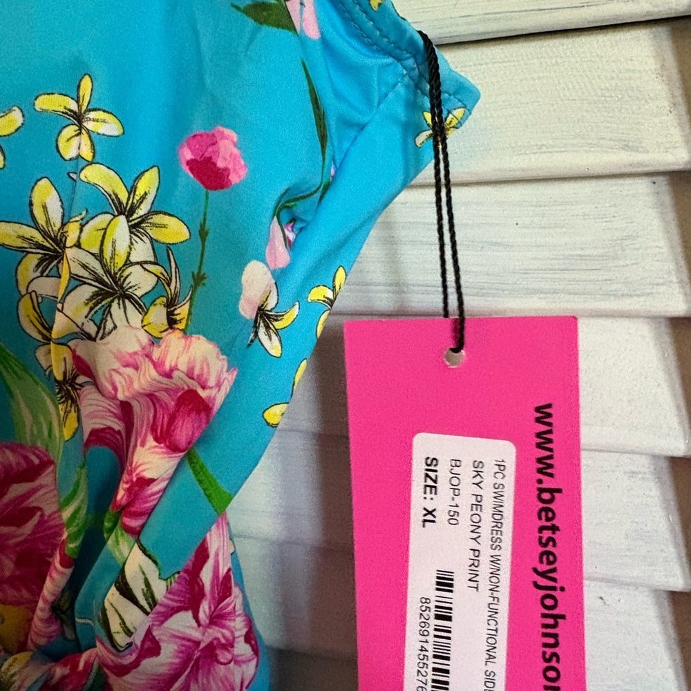 Betsey Johnson Pink Floral Blue Swimsuit - Picture 7 of 7